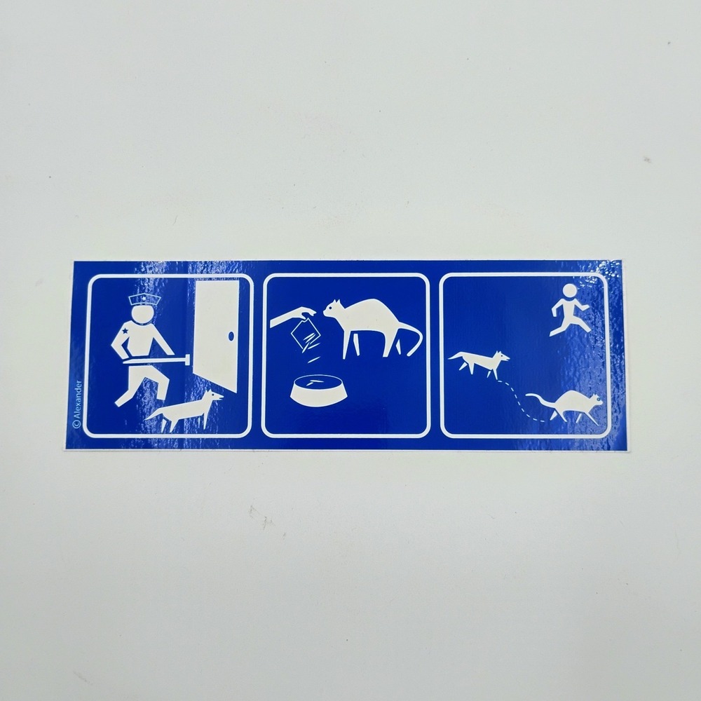 Alexander Cat Dog Police Blue Vinyl Sticker Sign Decal Vintage 1990's Skateboard